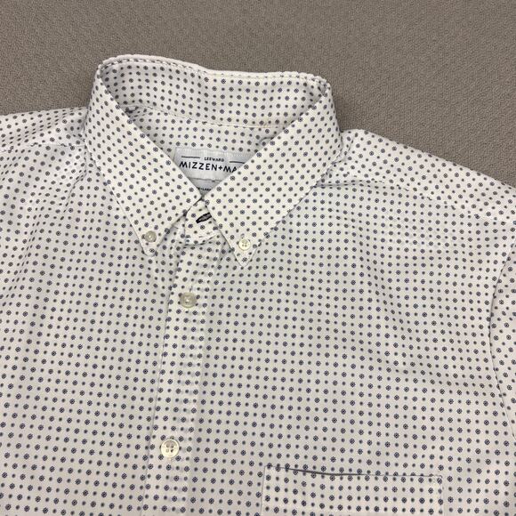 Mizzen Main Shirt Mens XXL White Geometric Trim Fit Leeward Made in USA - Picture 3 of 8